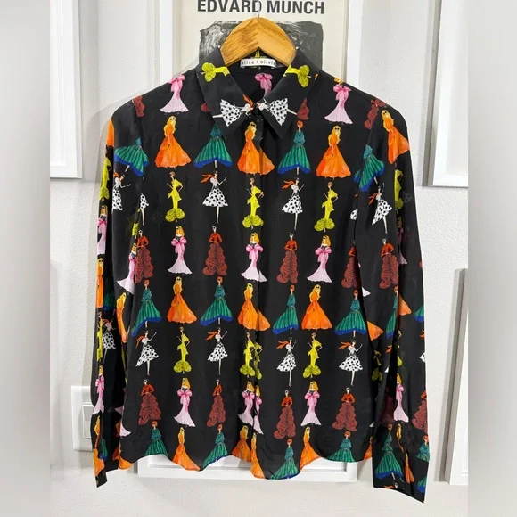 Alice + Olivia Willa Romantic Stace Face Black Shirt Blouse Women Size M - Picture 1 of 7